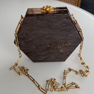 Edie Parker Hexagonal Clutch with Gold removable chain
